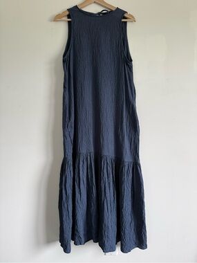 Zara Sleeveless Dark Blue Tiered Maxi Dress with Pockets